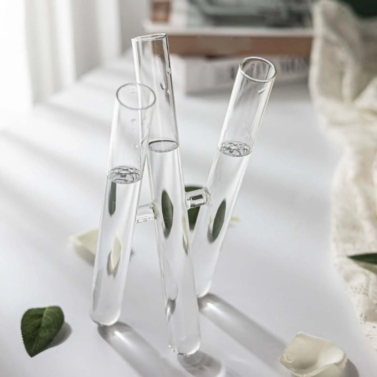 HydroBloom 3-Spalten Reagenzglas Vase | Transparenter Pflanzen-Container mit Holzrahmen | Deko für Wohnzimmer & Blumenarrangement