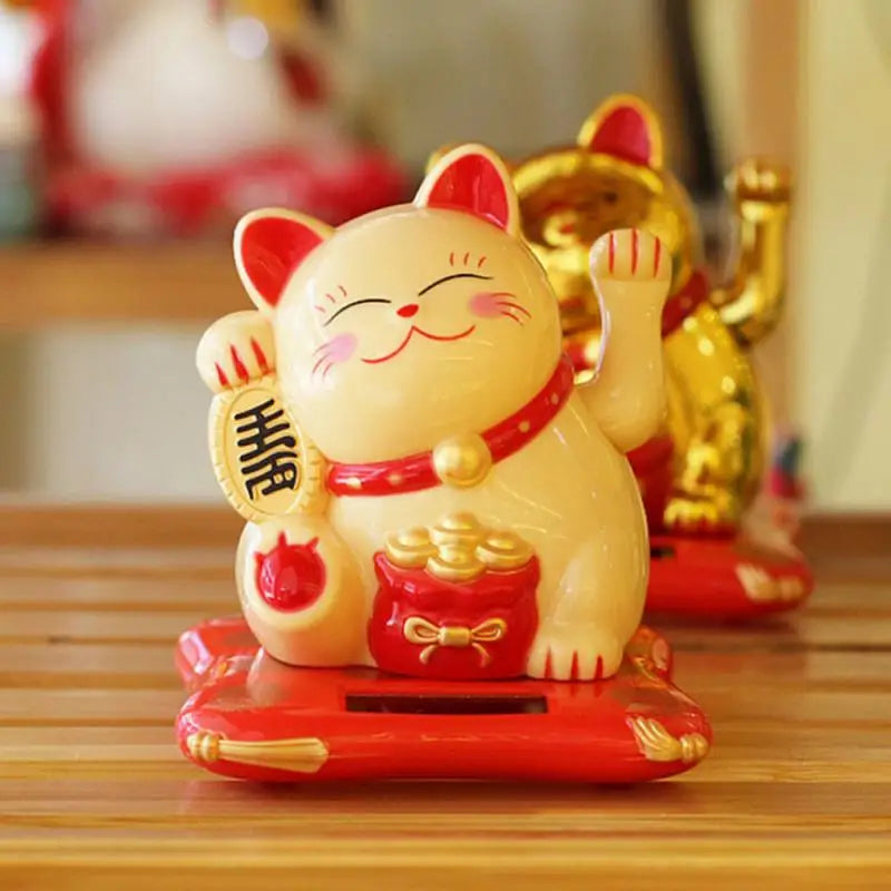 LuckyMiko Chinesische Glückskatze | Winkende Katze mit Beweglichem Arm | Feng Shui Dekoration für Zuhause & Büro | Symbol für Wohlstand