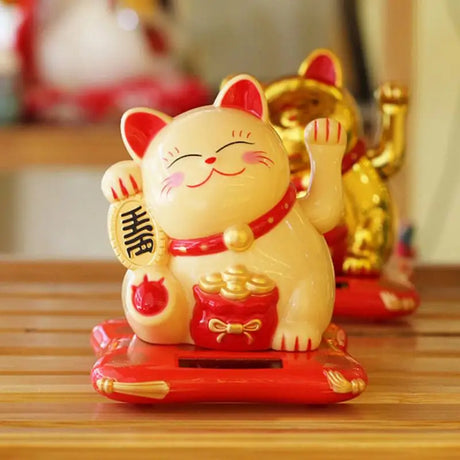 LuckyMiko Chinesische Glückskatze | Winkende Katze mit Beweglichem Arm | Feng Shui Dekoration für Zuhause & Büro | Symbol für Wohlstand