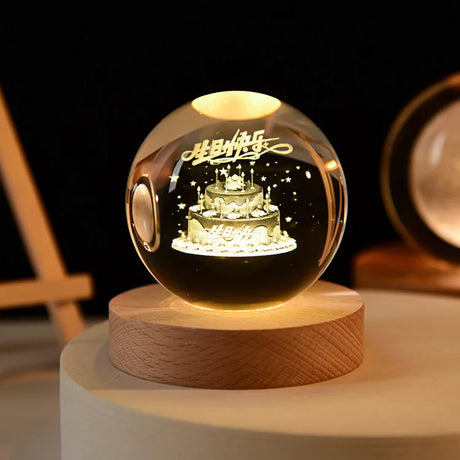 LumoAurora 3D Kristall Nachtlicht | LED Dekorationslampe | Kabellos | Farbwechsel | Einzigartige Geschenkidee
