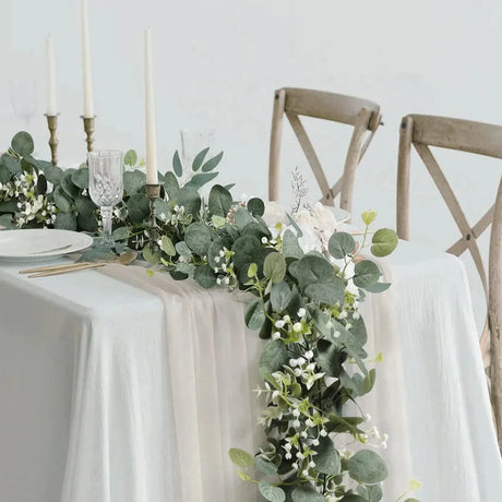 EucaGreen™ Eukalyptus Girlande 2er Set | Kunstpflanzen Deko | Ideal für Hochzeit, Tischdeko & Wanddekoration