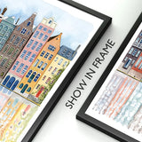 UrbanVista Aquarellfassaden Poster | Leinwanddruck mit alten bunten Gebäuden | Wandkunst für Wohnzimmer & Heimdekoration