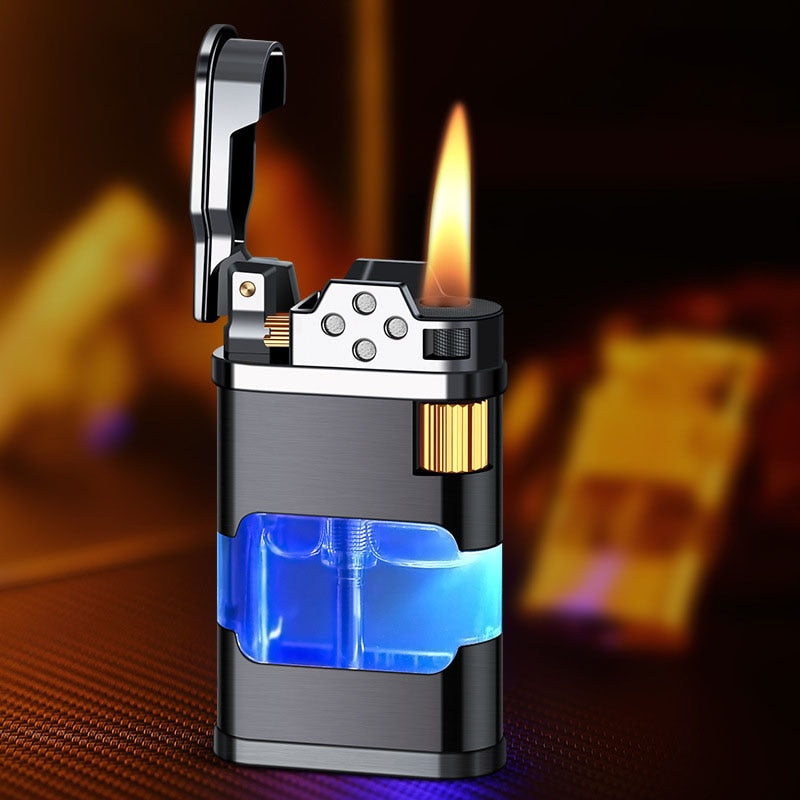 Flamora Metall Gasfeuerzeug | Winddichtes Blau-Flamme Design | Nachfüllbar | Elegantes Accessoire
