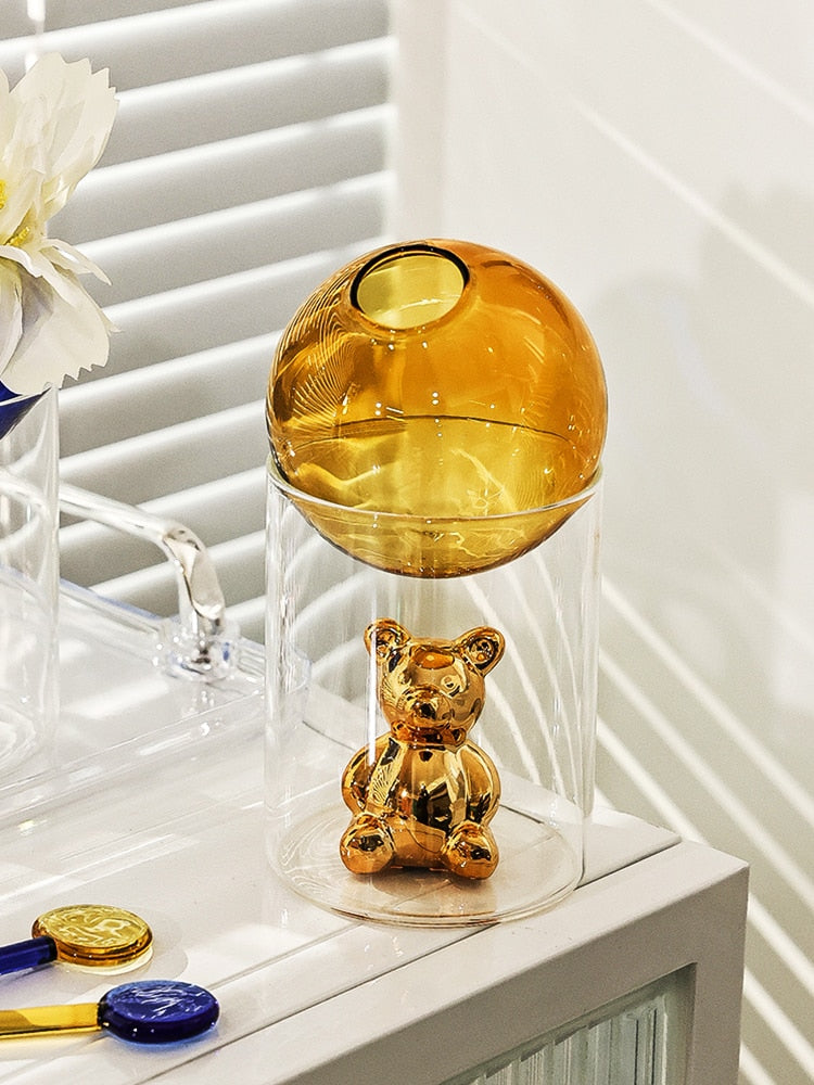 CosmoBear Glasvase | Galaktisches Design | Dekorative Vase | Bärförmige Glasvase für Blumen und Dekoration