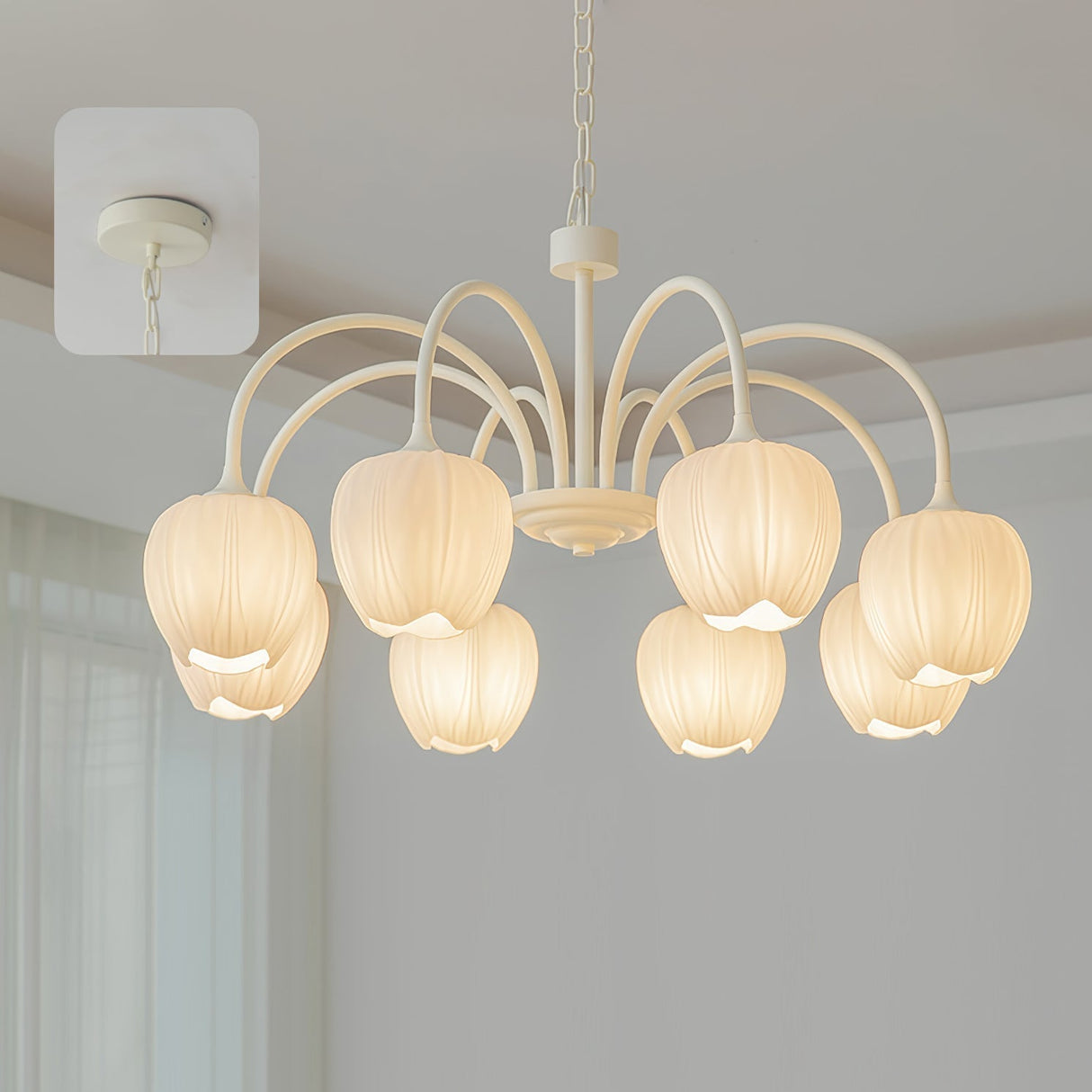 MatchaBloom Tulpen-Kronleuchter | Elegantes Design | Hochwertiges Glas | Perfekt für Esszimmer & Wohnzimmer