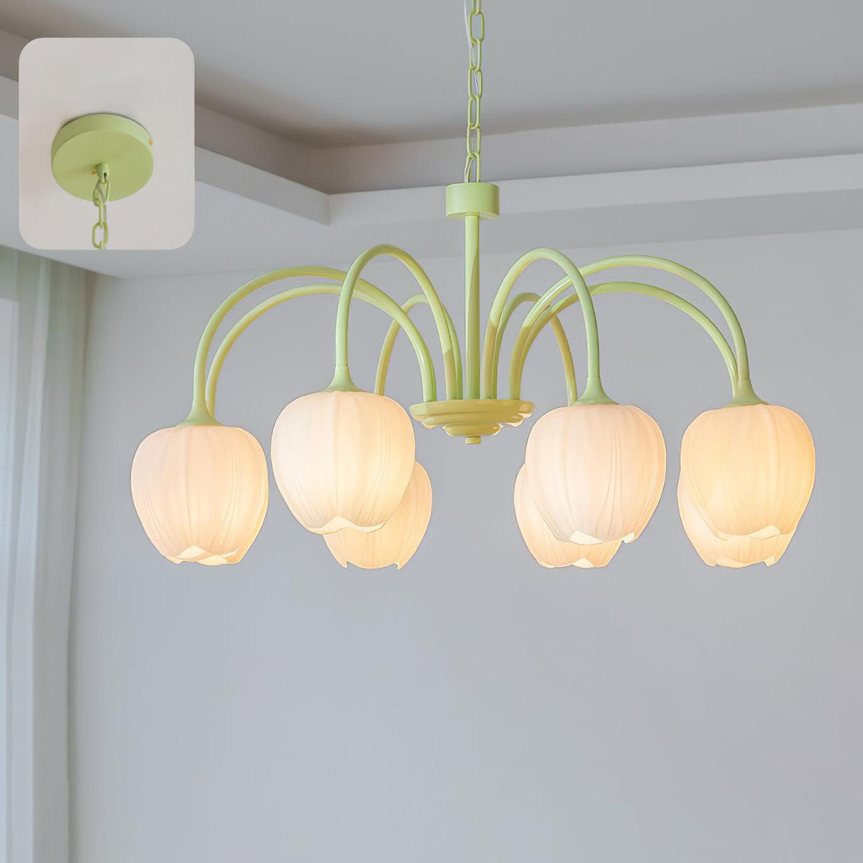 MatchaBloom Tulpen-Kronleuchter | Elegantes Design | Hochwertiges Glas | Perfekt für Esszimmer & Wohnzimmer