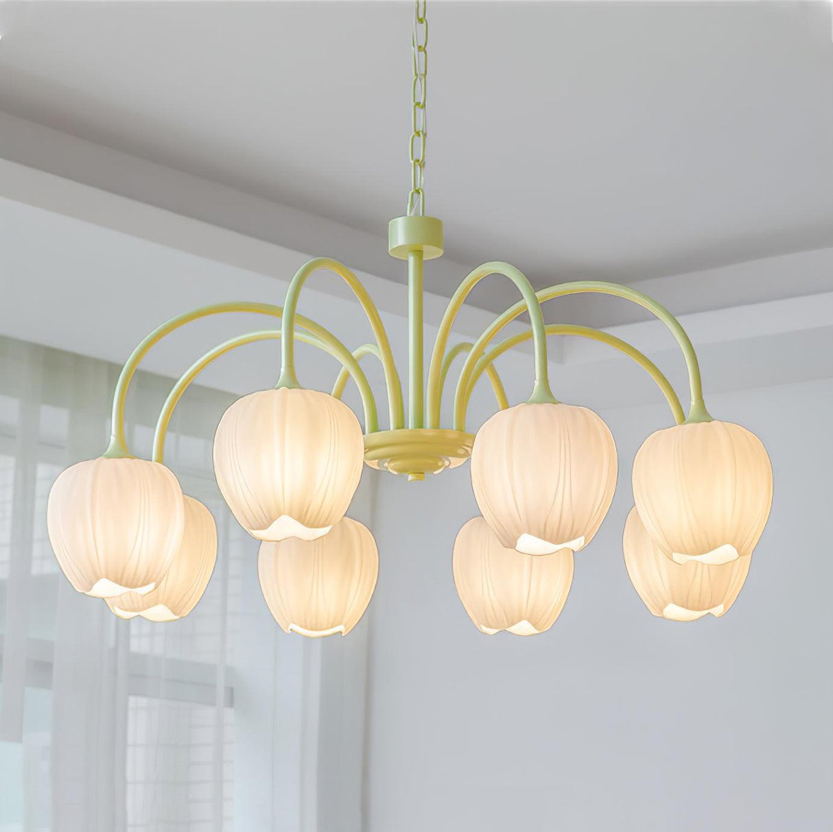 MatchaBloom Tulpen-Kronleuchter | Elegantes Design | Hochwertiges Glas | Perfekt für Esszimmer & Wohnzimmer