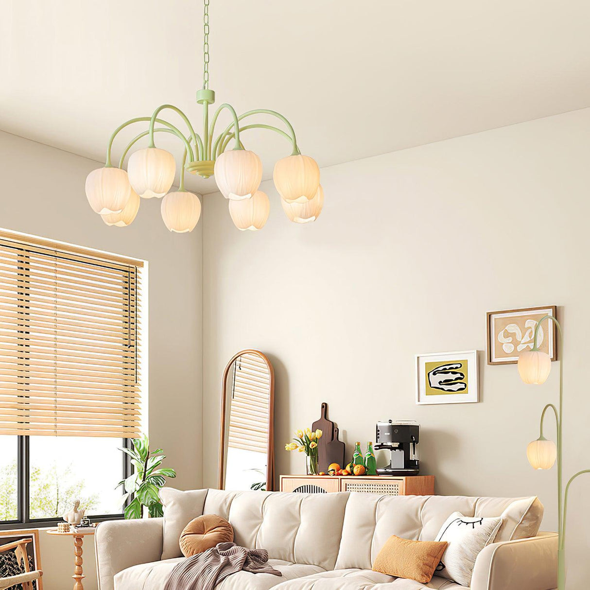 MatchaBloom Tulpen-Kronleuchter | Elegantes Design | Hochwertiges Glas | Perfekt für Esszimmer & Wohnzimmer