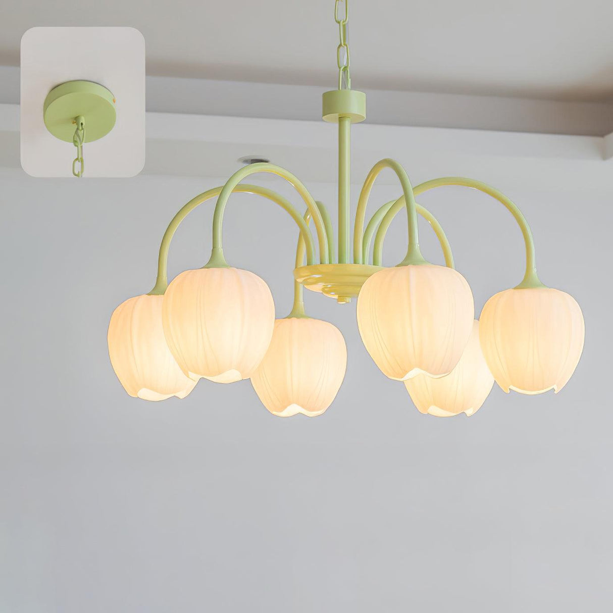 MatchaBloom Tulpen-Kronleuchter | Elegantes Design | Hochwertiges Glas | Perfekt für Esszimmer & Wohnzimmer