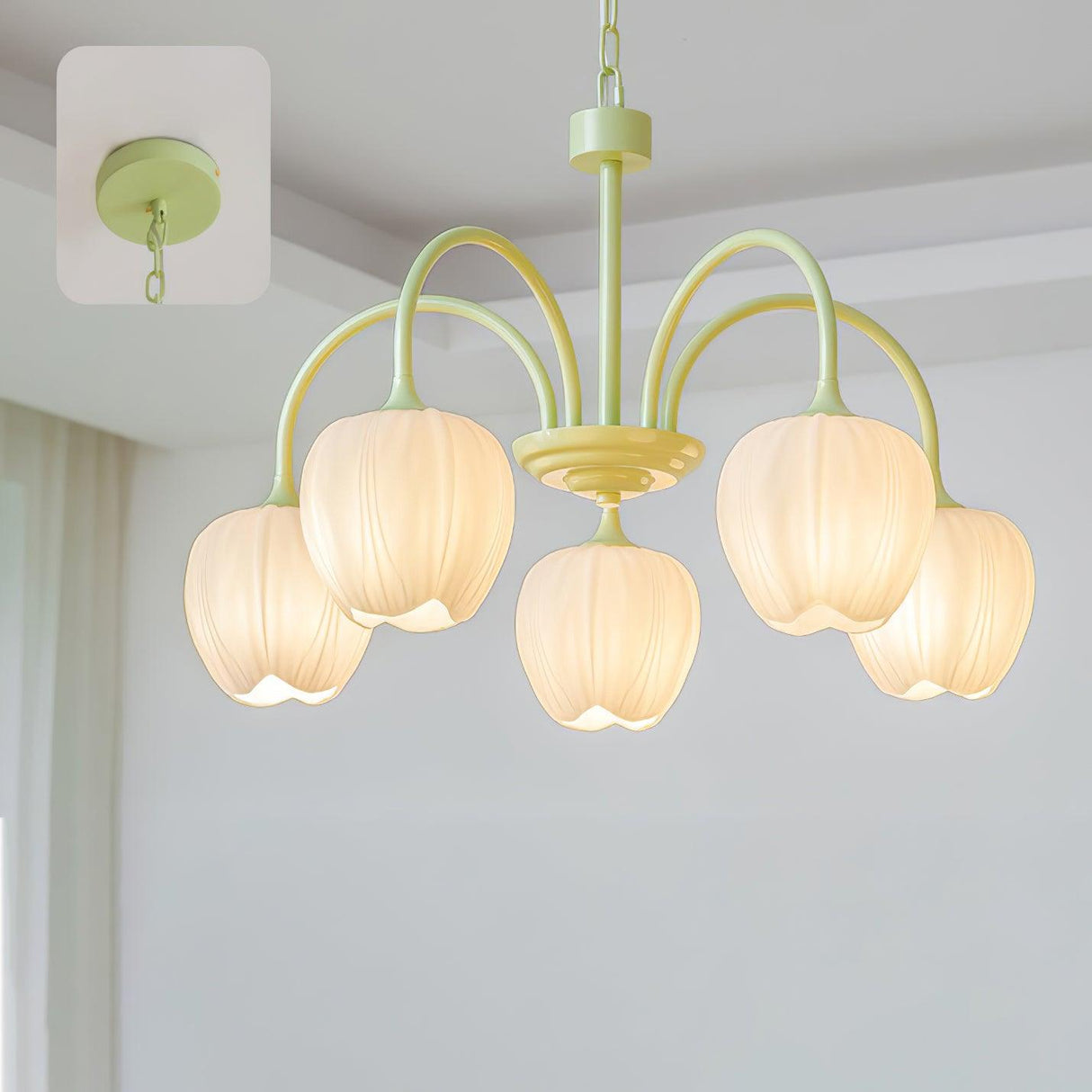 MatchaBloom Tulpen-Kronleuchter | Elegantes Design | Hochwertiges Glas | Perfekt für Esszimmer & Wohnzimmer