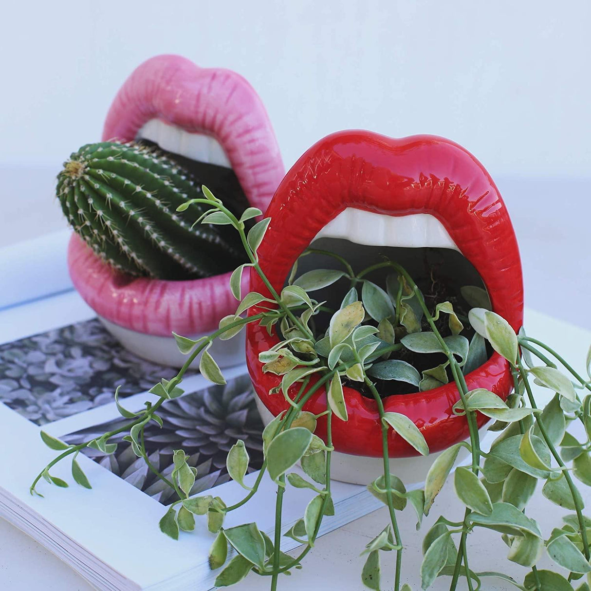 KissBloom Lippen-Keramik Blumentopf | Einzigartiges Design | Für Pflanzen & Deko | In Rot, Rosa & Lila