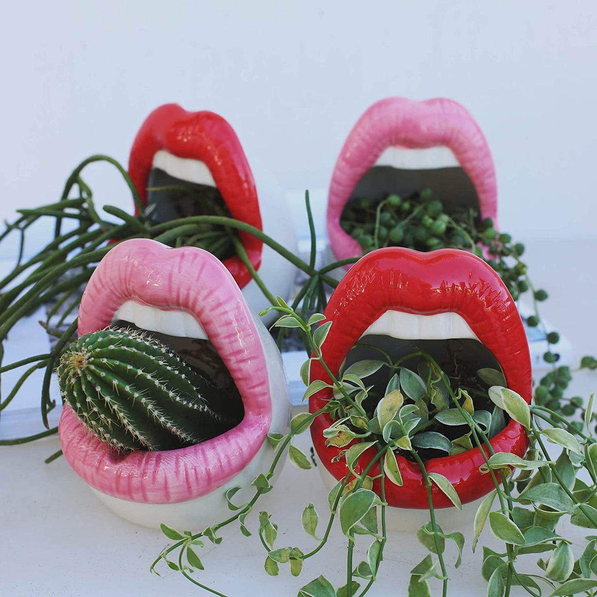 KissBloom Lippen-Keramik Blumentopf | Einzigartiges Design | Für Pflanzen & Deko | In Rot, Rosa & Lila