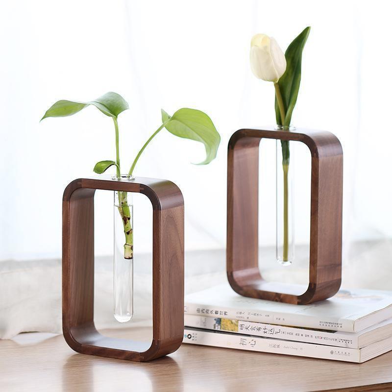 PlantFrame Holz-Glas Pflanzvase | Stilvoller Anzuchtbehälter | Perfekt für Pflanzenliebhaber & Dekoration
