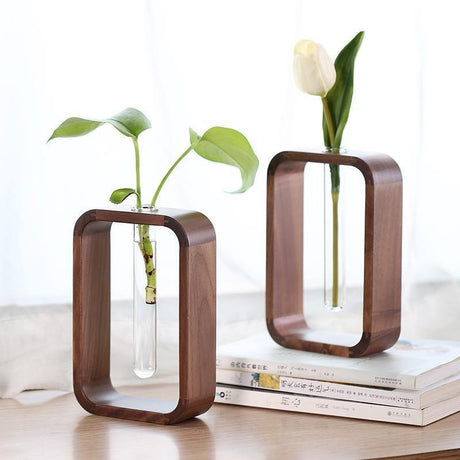 PlantFrame Holz-Glas Pflanzvase | Stilvoller Anzuchtbehälter | Perfekt für Pflanzenliebhaber & Dekoration