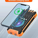 ChargePro Solar Powerbank | Kabelloses Ladegerät | 15W Schnellladefunktion | 6 Ausgänge | Integrierte Kabel | Tragbar & Wasserdicht