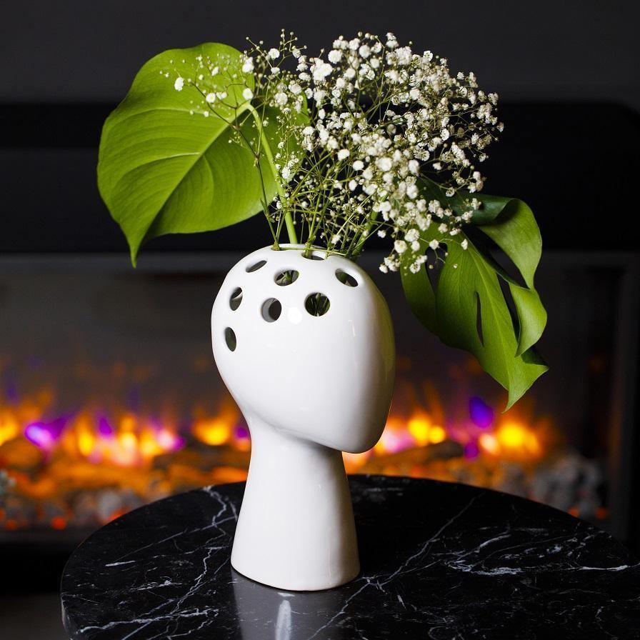 FloraMind Kopf-Blumenvasen Design | Modern & Stilvoll | Weiß & Schwarz | Perfekt für Inneneinrichtung