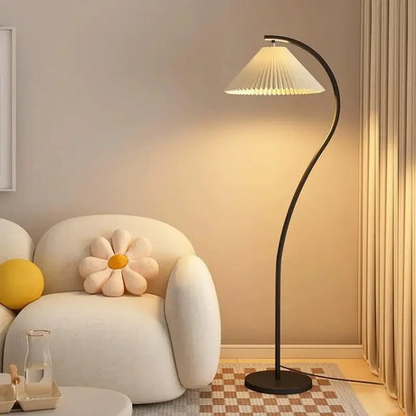 LumoSilk Moderne LED-Stoff-Stehleuchte | Stilvolle Beleuchtung | Dimmbar | Dekoratives Design für Wohnzimmer