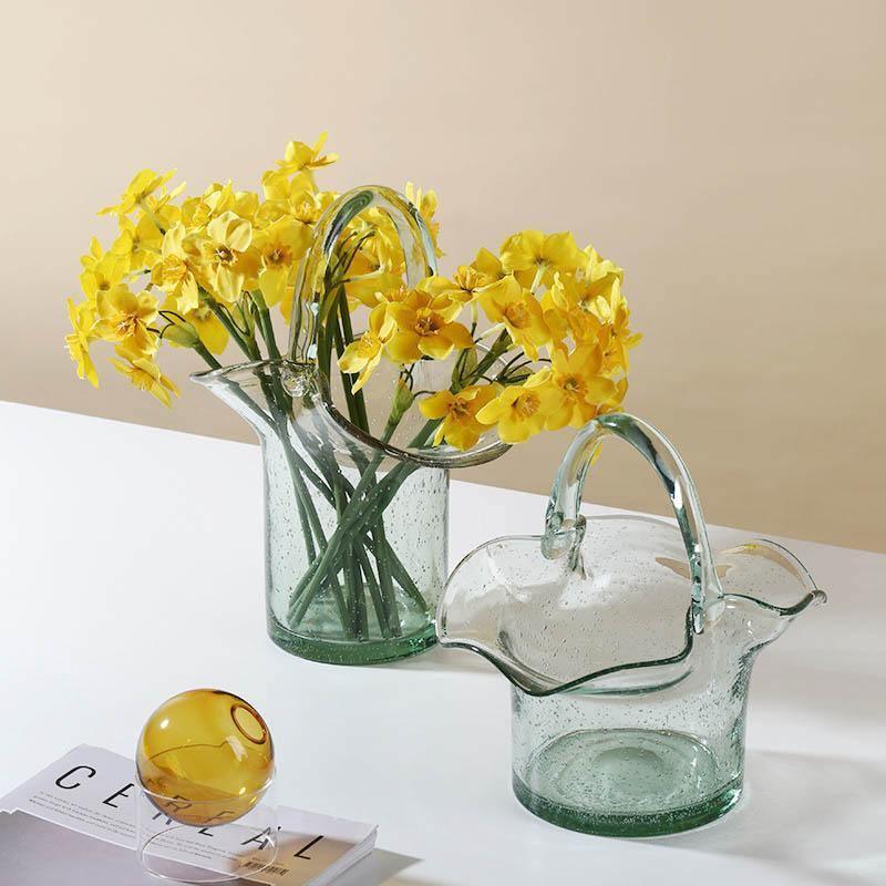 GlassBag Design-Glasvase | Modernes Korb- und Taschen-Design | Dekorative Vase | Handgefertigtes Wohnaccessoire