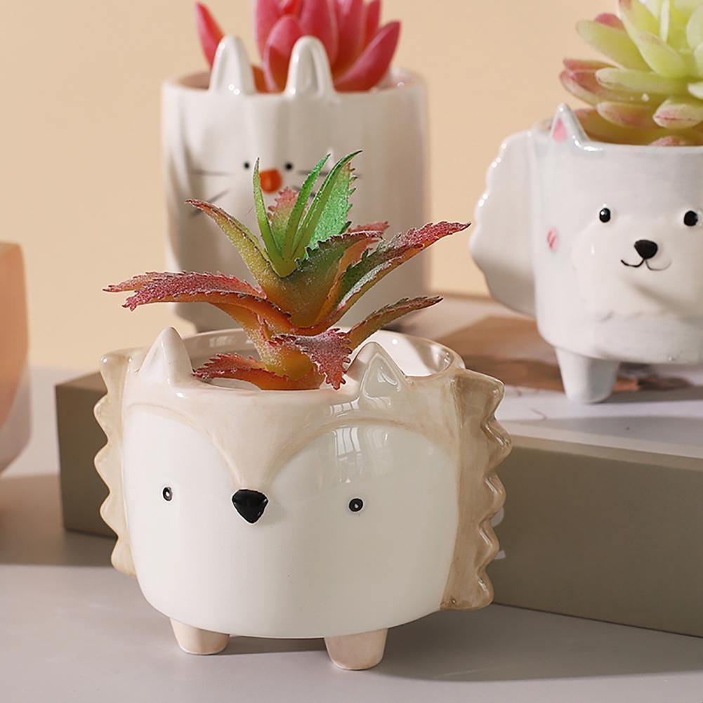PlanterPets Keramik Tier-Übertopf Set | Quadratische Sukkulententöpfe | Ideal für Innenräume & Dekoration