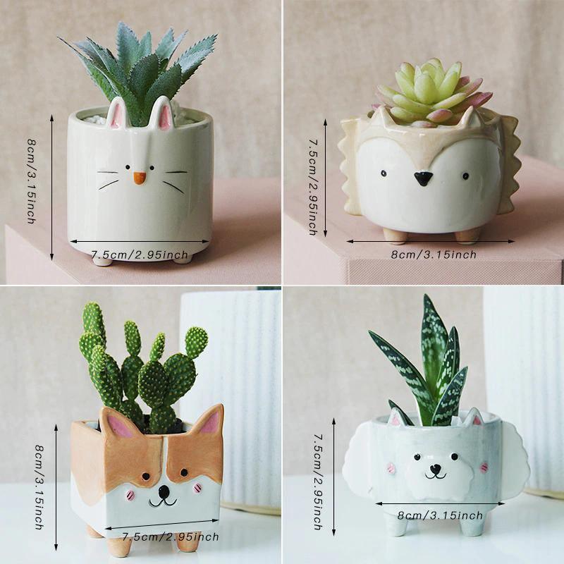 PlanterPets Keramik Tier-Übertopf Set | Quadratische Sukkulententöpfe | Ideal für Innenräume & Dekoration