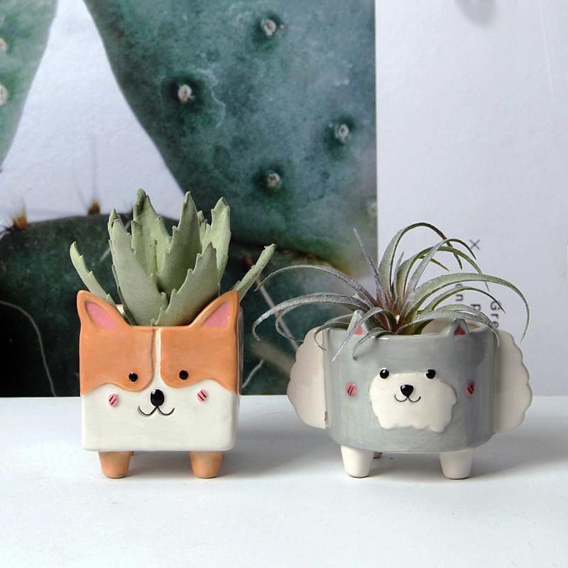 PlanterPets Keramik Tier-Übertopf Set | Quadratische Sukkulententöpfe | Ideal für Innenräume & Dekoration