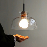 RippleWood Glas Pendelleuchte mit Holz | Modernes Design | Elegante Hängelampe | Nachhaltige Beleuchtung
