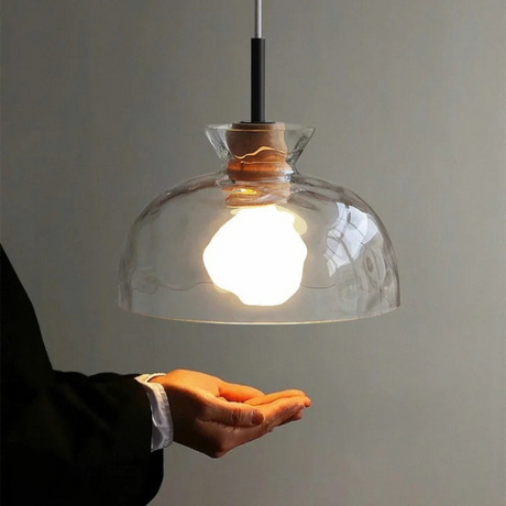 RippleWood Glas Pendelleuchte mit Holz | Modernes Design | Elegante Hängelampe | Nachhaltige Beleuchtung