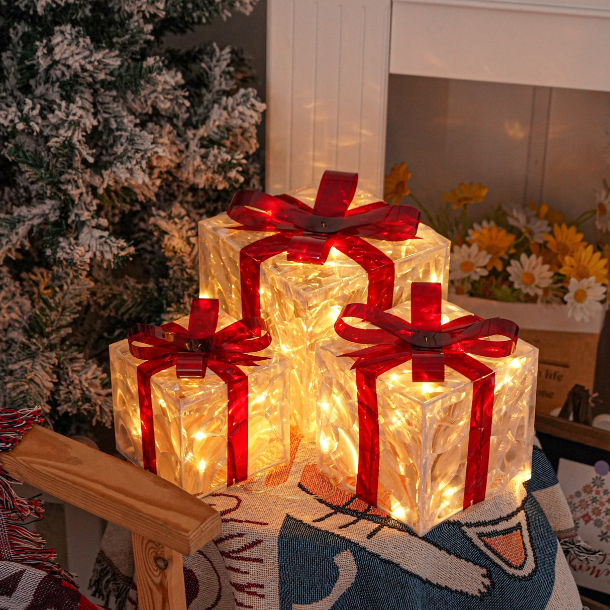 JollyGlow LED Geschenkboxen Set | Weihnachtsbeleuchtung | Deko für Innen & Außen | Set aus 3 Boxen