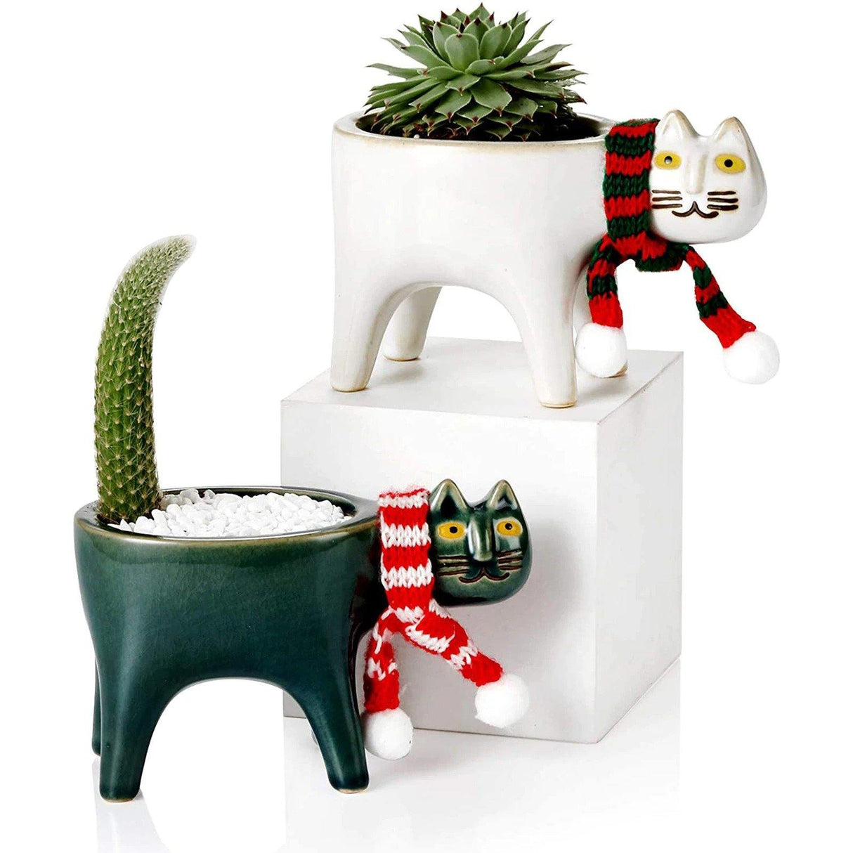 KittyCharm Glasiertes Keramik-Pflanzgefäß | Katzen-Design | Stilvolle Deko
