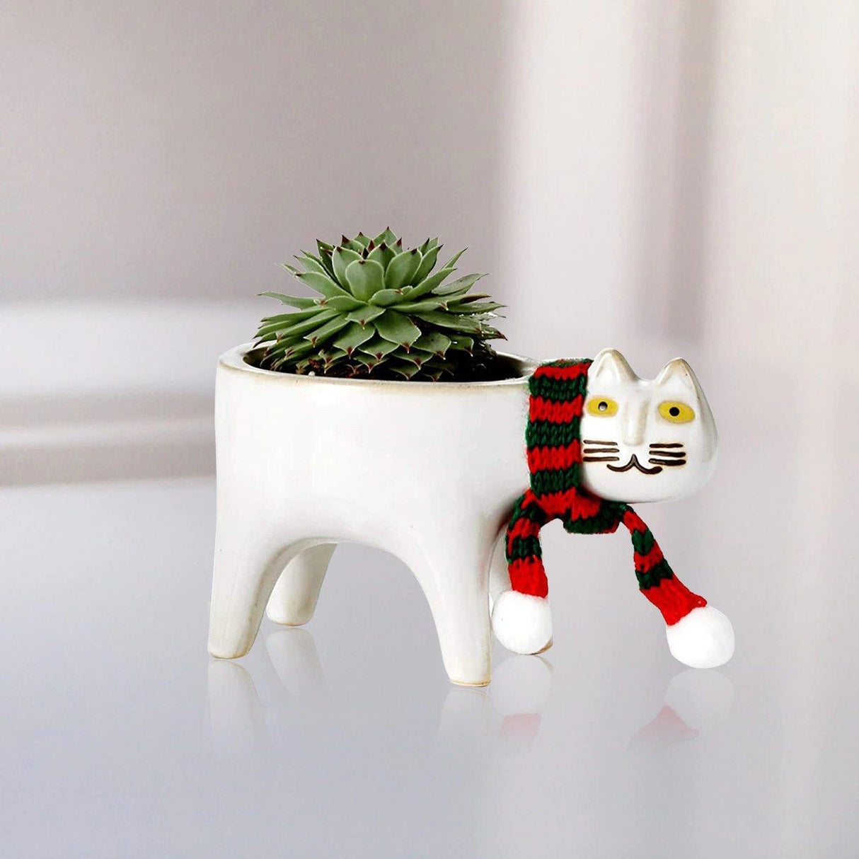 KittyCharm Glasiertes Keramik-Pflanzgefäß | Katzen-Design | Stilvolle Deko