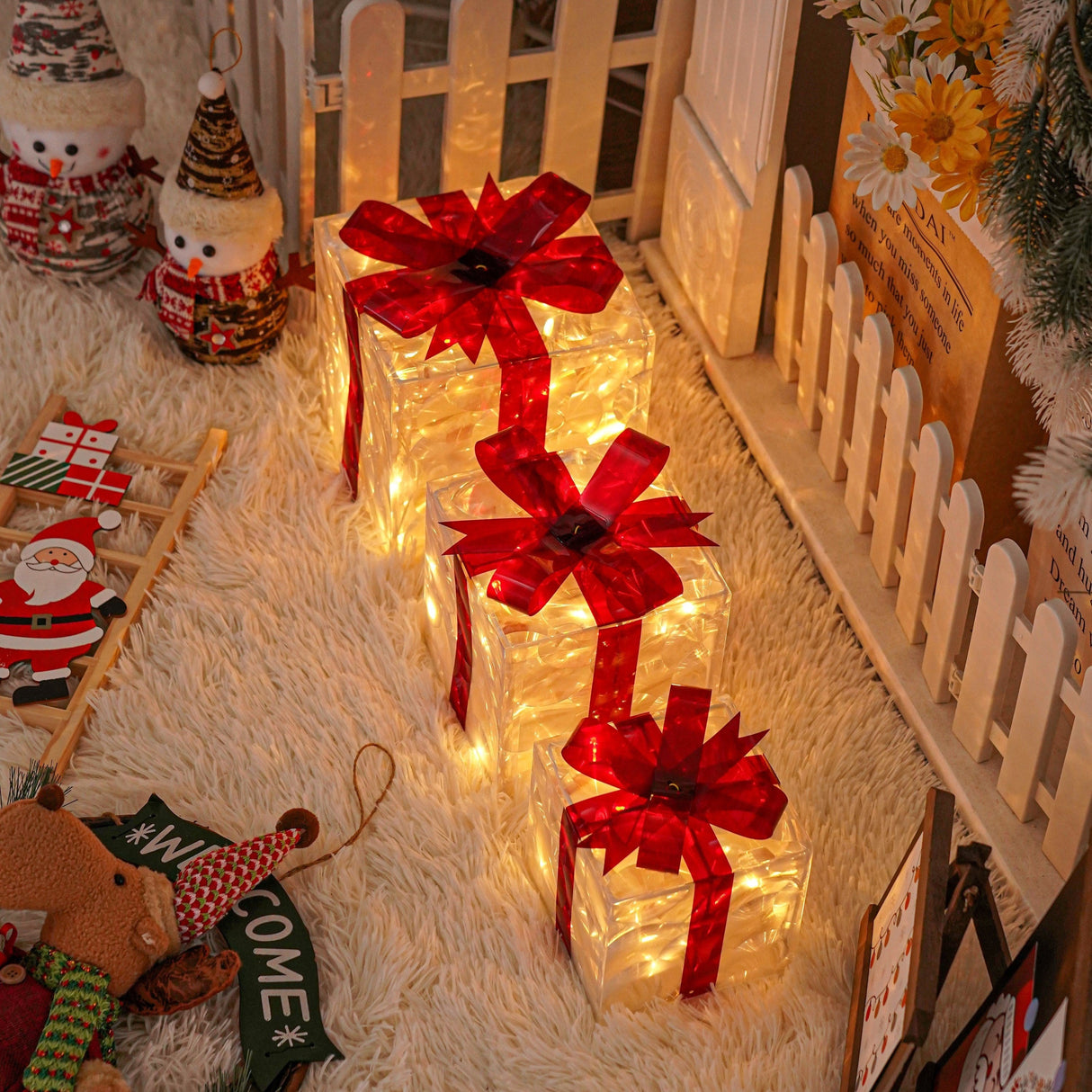 JollyGlow LED Geschenkboxen Set | Weihnachtsbeleuchtung | Deko für Innen & Außen | Set aus 3 Boxen