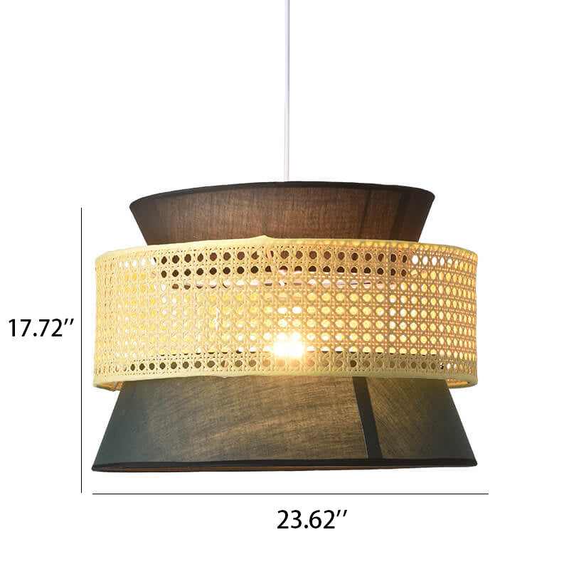 RyukuGlow Rattan Hängeleuchte | Japanisches Trommeldesign | Natürliche Eleganz | Ideal für Esszimmer & Wohnzimmer