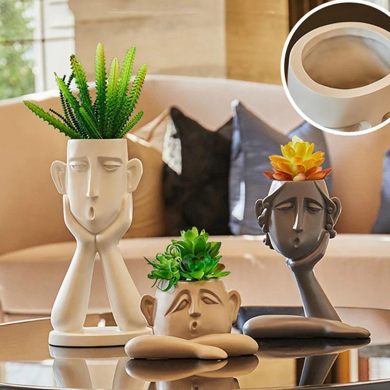 EmotionFaces Keramik Pflanztopf-Skulpturen Trio | Künstlerisches Design | Dekorative Pflanzgefäße