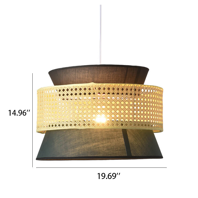 RyukuGlow Rattan Hängeleuchte | Japanisches Trommeldesign | Natürliche Eleganz | Ideal für Esszimmer & Wohnzimmer