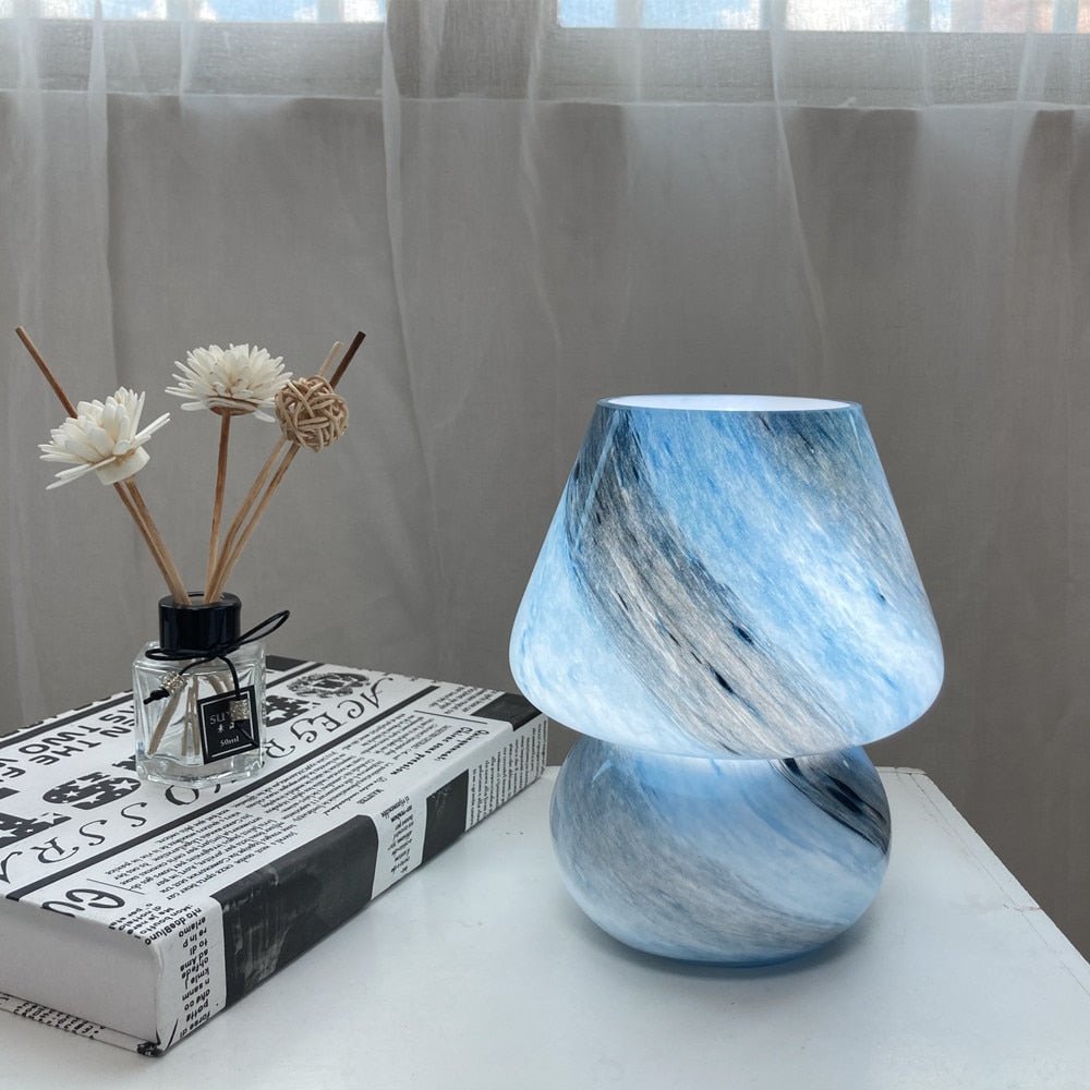 GlowFungi Glas-Pilzlampe | Nordic Design Tischlampe | Stimmungslicht für Zuhause