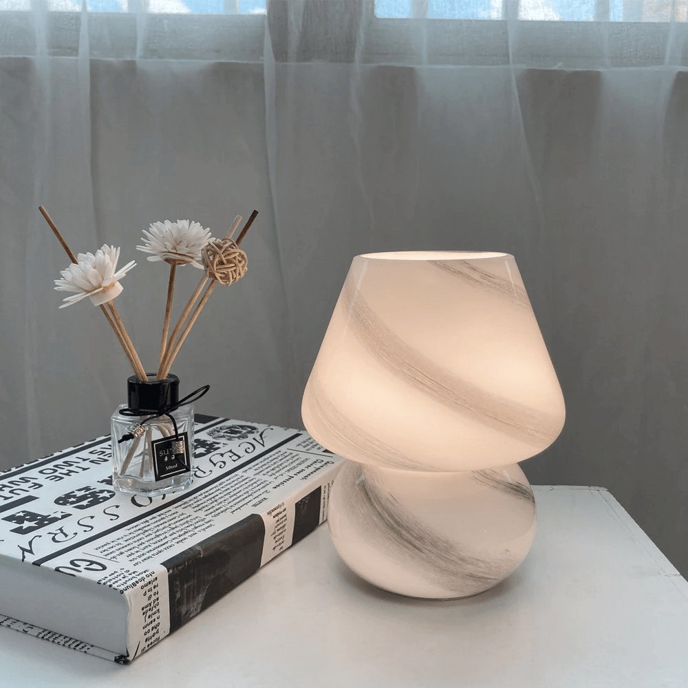 GlowFungi Glas-Pilzlampe | Nordic Design Tischlampe | Stimmungslicht für Zuhause