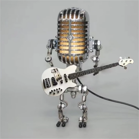 RockBot Roboter Tischlampe mit Gitarre | Vintage Deko-Licht | Stimmungslampe für Musikliebhaber