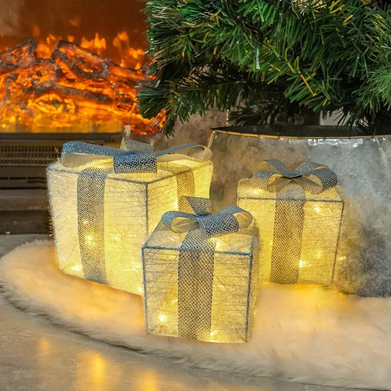 JollyGlow LED Geschenkboxen Set | Weihnachtsbeleuchtung | Deko für Innen & Außen | Set aus 3 Boxen