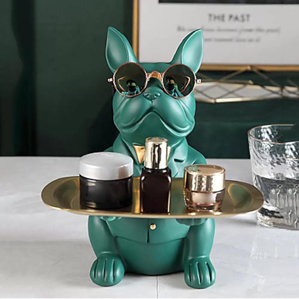 BulldogVault Deko-Spardose mit Tablett | Französische Bulldogge Statue | Stilvoll & Praktisch