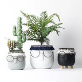 FaceArt Keramik Blumentopf mit Brille & Stirnband | Modernes Design | Dekorative Pflanzenvase