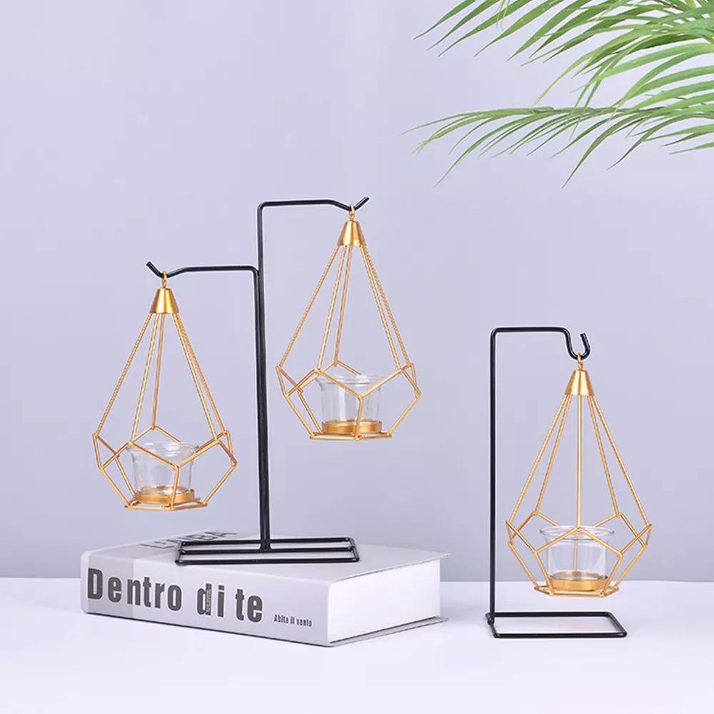 GeoLume Geometrischer Hängender Kerzenhalter oder Vase aus Eisen | Modernes Design | Vielseitige Deko