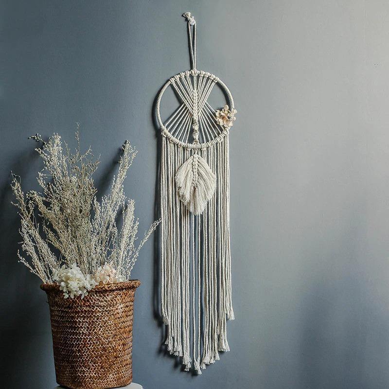 DreamLoom Mond-Dekoration Makramee | Traumfänger Wandteppich | Boho Chic Wanddeko