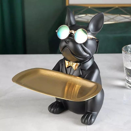 BulldogVault Deko-Spardose mit Tablett | Französische Bulldogge Statue | Stilvoll & Praktisch