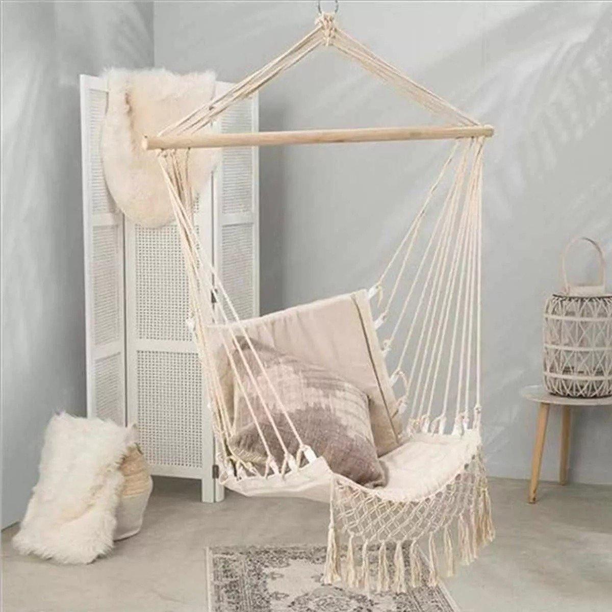 HammockEase Makramee Hängesessel | Handgefertigt | Boho Design | Bequeme Schaukel | Für Drinnen und Draußen