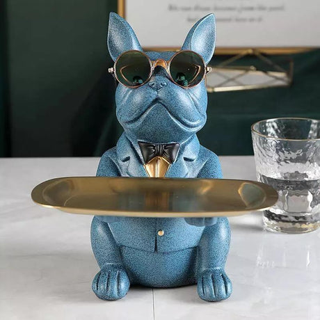 BulldogVault Deko-Spardose mit Tablett | Französische Bulldogge Statue | Stilvoll & Praktisch