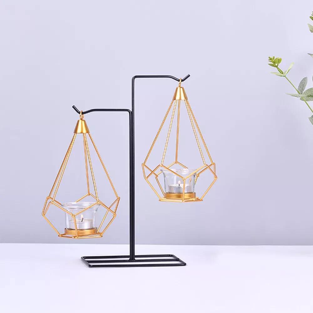 GeoLume Geometrischer Hängender Kerzenhalter oder Vase aus Eisen | Modernes Design | Vielseitige Deko
