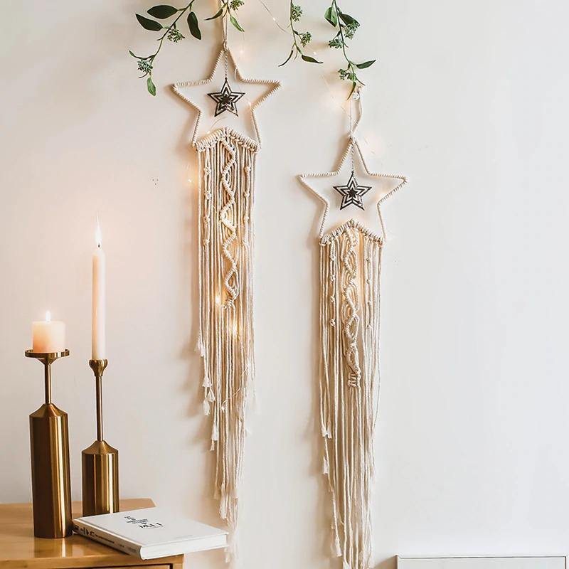 DreamLoom Mond-Dekoration Makramee | Traumfänger Wandteppich | Boho Chic Wanddeko