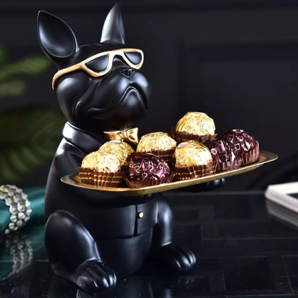 BulldogVault Deko-Spardose mit Tablett | Französische Bulldogge Statue | Stilvoll & Praktisch