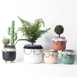FaceArt Keramik Blumentopf mit Brille & Stirnband | Modernes Design | Dekorative Pflanzenvase