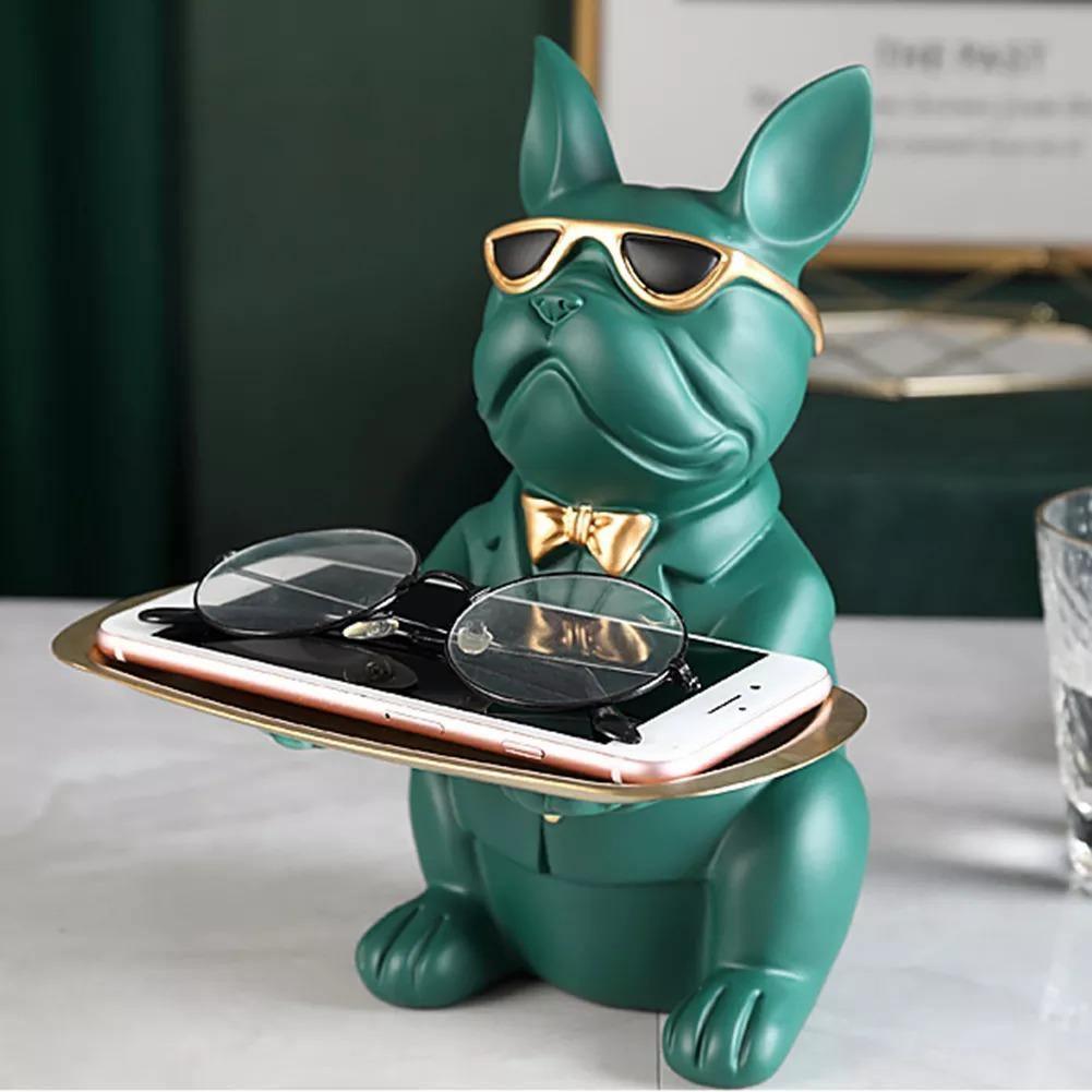 BulldogVault Deko-Spardose mit Tablett | Französische Bulldogge Statue | Stilvoll & Praktisch